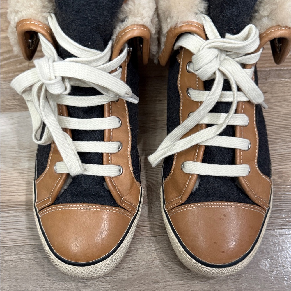 Tory Burch High-Top Benjamin Sneakers with Fur Trim 8.5 - Picture 5 of 15